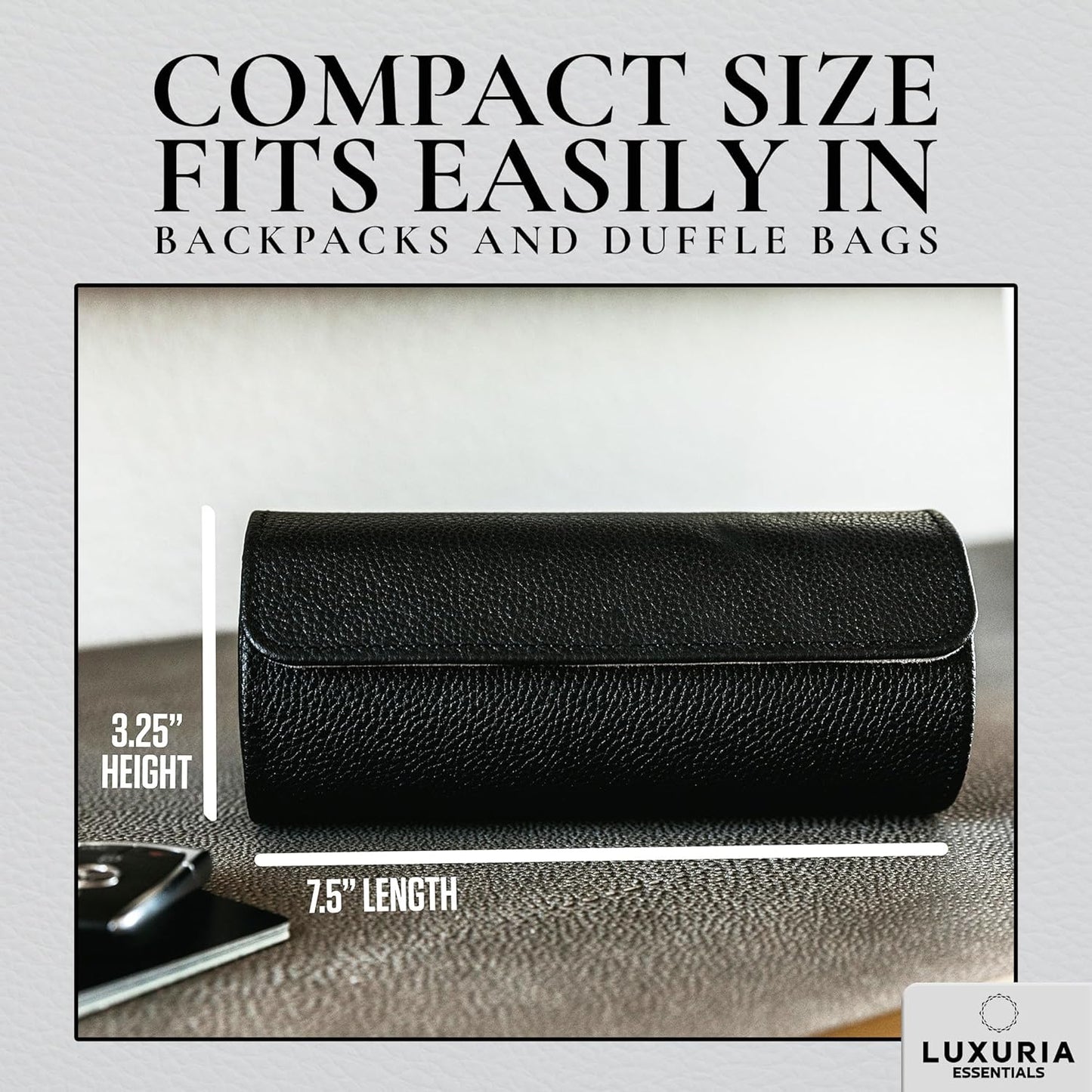 Watch Roll Travel Case for 2 Watches | Hidden Jewelry Storage Compartment, Genuine Leather Watch Roll with Dust Bags & Cleaning Cloth | Fits Men's Wrist Watches & Smartwatches