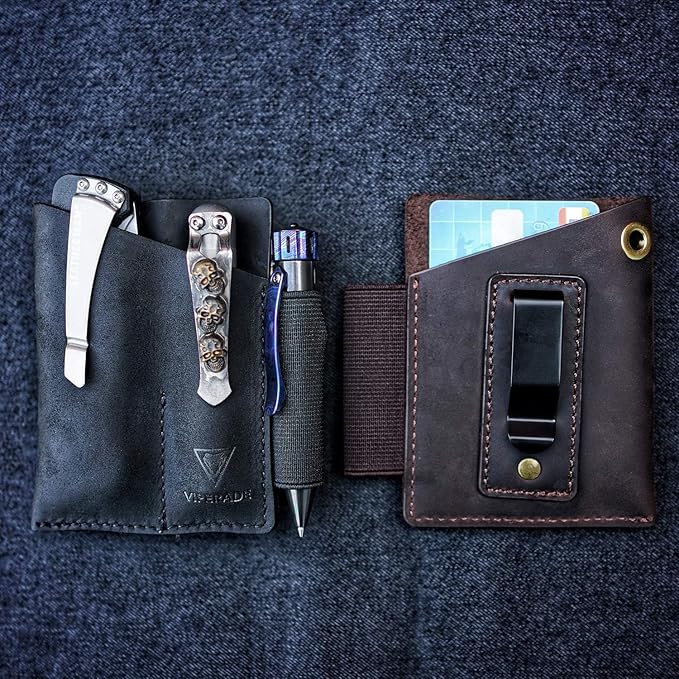 VIPERADE PJ12 Leather EDC Pocket Organizer for Belt, Multitool and Flashlight Holster, Leather EDC Holster with Pen Loop, EDC Leather Knife Sheath with Belt Clip