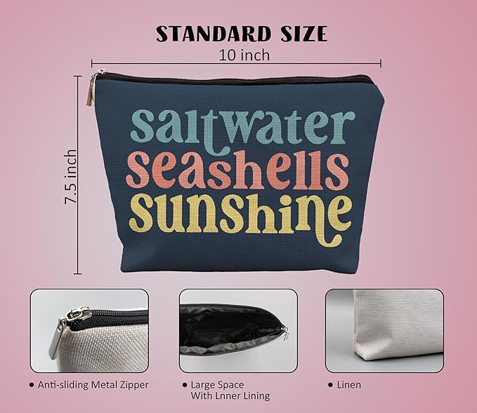 Beach Makeup Bag,Sunscreen Summer Travel Makeup Pouch,Saltwater Seashells Sunshine Travel Cosmetic Zipper Bags for Women,Beach Gifts for Women (color-03)