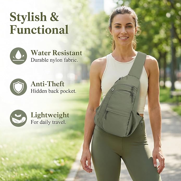 Sling Bag for Women, Anti-Theft RFID Nylon Crossbody Purse with Adjustable Strap for Travel & Shopping