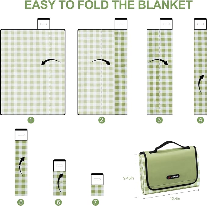 HX&OD Picnic Blanket Outdoor Extra Large Picnic Mat 80"X60" Camping Blanket Beach Blanket Foldable Waterproof Sand Mat Hiking Travel Family Concerts(Green)