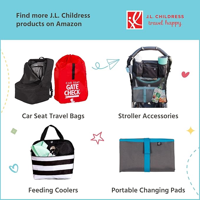 J.L. Childress Padded Compact Travel Stroller Bag for Airplane - Fits Most Compact-Fold Single Baby Strollers, AirTag Compatible, Black, Expands from 21"W x 23"H x 7"D to 21"W x 23"H x 11"D