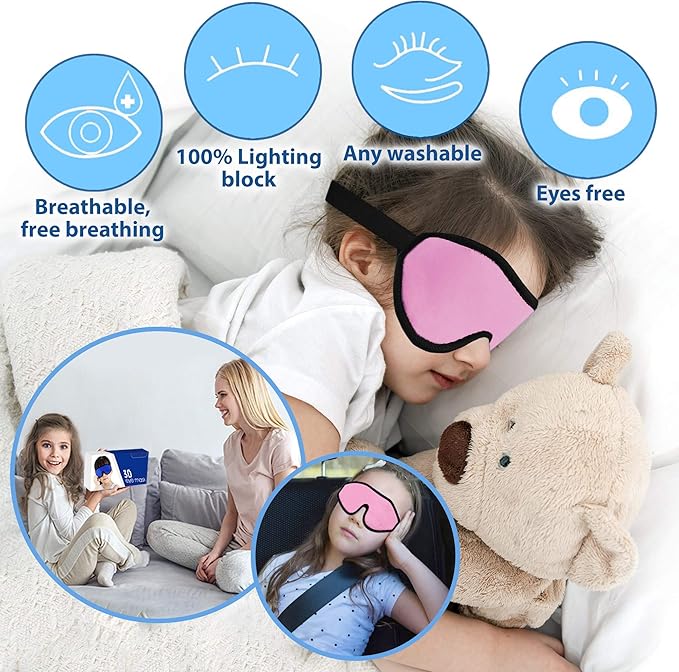 3D Sleep Mask for Kids, Light Block Sleeping Blindfold Memory Foam Contoured Eye Mask for Sleep, Adjustable Strap Eye Cover and Travel Sleep Mask for Boys Girls,Light Blue