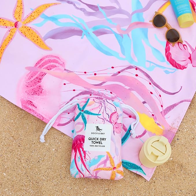 Dock & Bay Kid's Towel - for Beach Use - Quick Dry, Sand Free - Compact, Lightweight - 100% Recycled - Includes Bag - Ready for This Jelly, Medium (130x70cm, 51x28)