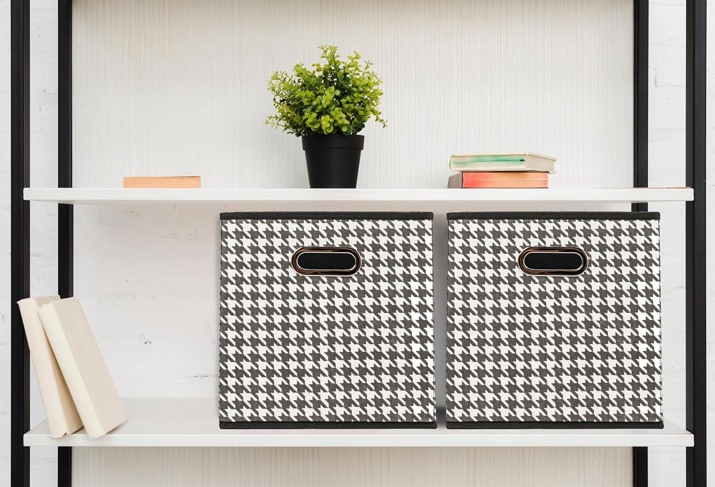 Household Essentials Fabric Storage Bins 6 Piece Set, Houndstooth White and Black