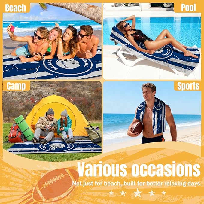 Football Fan Thin Lightweight Microfiber Beach Towel Dallas Themed Oversized Towels Men Women Apparel Cowboys Team Boyfriend Bf Father Friend Christmas Xmas Father Day Cool Fun Nice Gift