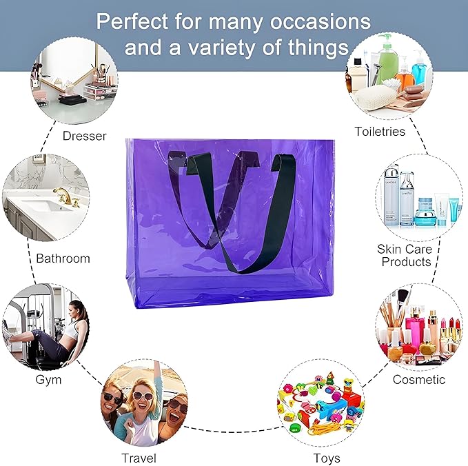 Holographic PVC Beach Bag Waterproof - 18×13×6inch Large Clear Tote for Women Men Pool Travel Sandproof Carry All