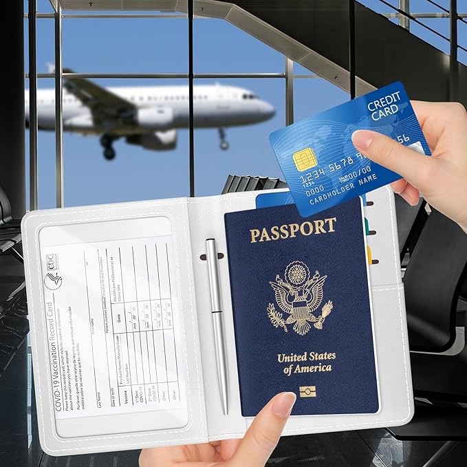 Rimilak Passport Holder, RFID Blocking Passport Cover Wallet Travel Essentials, Leather Travel Air Ticket Documents Organizer Protector for Women and Men, Modern Art