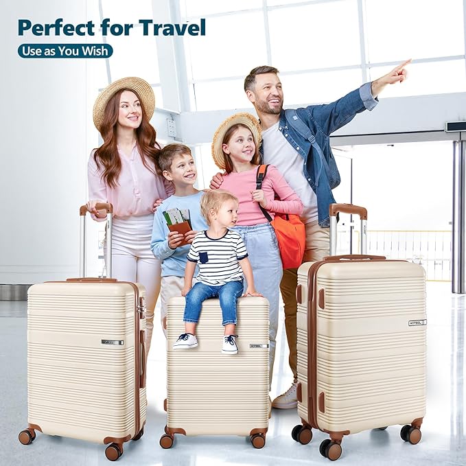 Hoteel Luggage Sets 3 Piece with Spinner Wheels TSA Lock (4-YEAR WARRANTY), Durable Suitcase Lightweight Travel Hardshell PC+ABS Large Carry on Luggage for Men&Women, Off-White (20/24/28in)