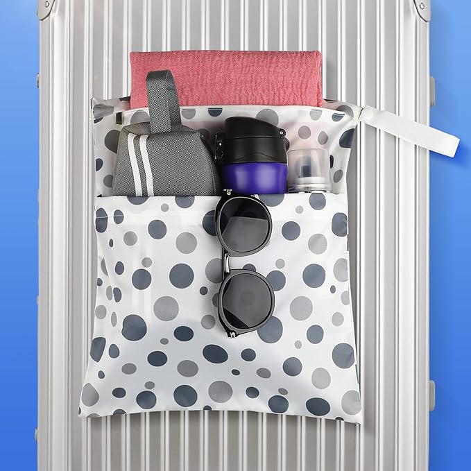 Frienda 4 Pieces Wet Dry Bag for Baby Waterproof Reusable Washable Diaper Bag Sealed with Handle for Travel, Beach, Swimsuit, Diapers, Dirty Gym Clothes and Toiletries (Geometric)