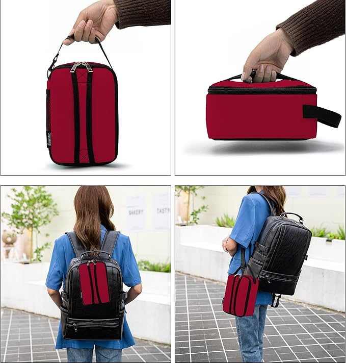 BEIMILY Lunch Box for Men Women Adults,Mini Insulated Lunch Bag for Office Work Picnic,Reusable Portable Lunchbox,Soft Cooler Tote Bag,6 can cooler bag,Mini,Red
