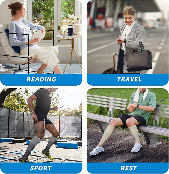 fenglaoda 3 Pairs Compression Socks for Women & Men Knee High Nurse Pregnant Cute Medical Running Travel Athletic
