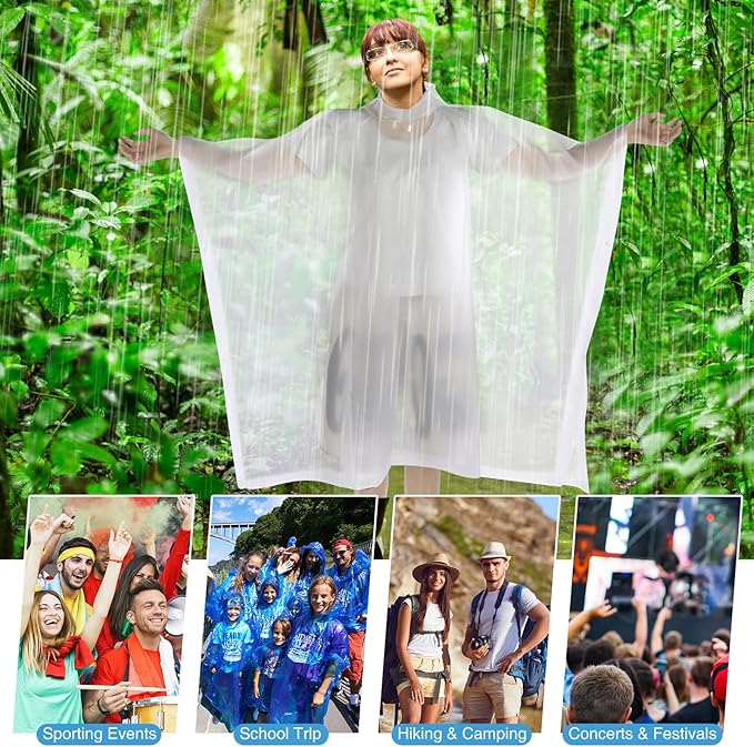 Zhehao 20 Pcs Rain Ponchos for Adult, Reusable Waterproof Plastic Rain Coat with Hood Portable Rainwear for Outdoor