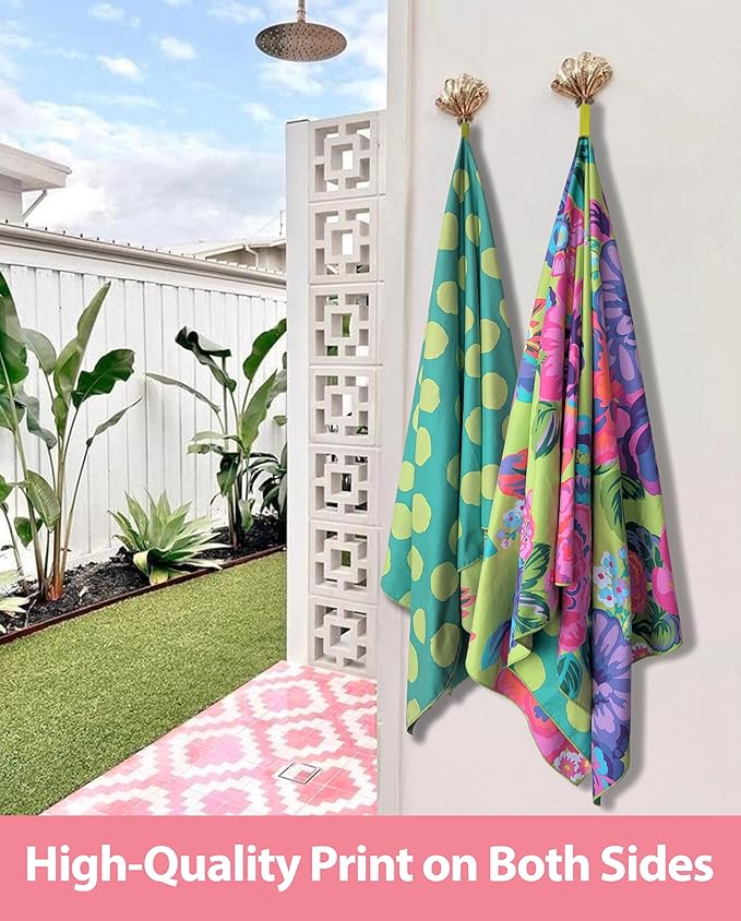 Microfiber Beach Towel, Double-Sided 71X32" Large, Thin, Lightweight, Sand Free, Quick Dry Towel, High Absorbent, Compact- Swim, Pool, Camping, Cruise, Travel Towel, Beach blanket, Carry Bag, Floral
