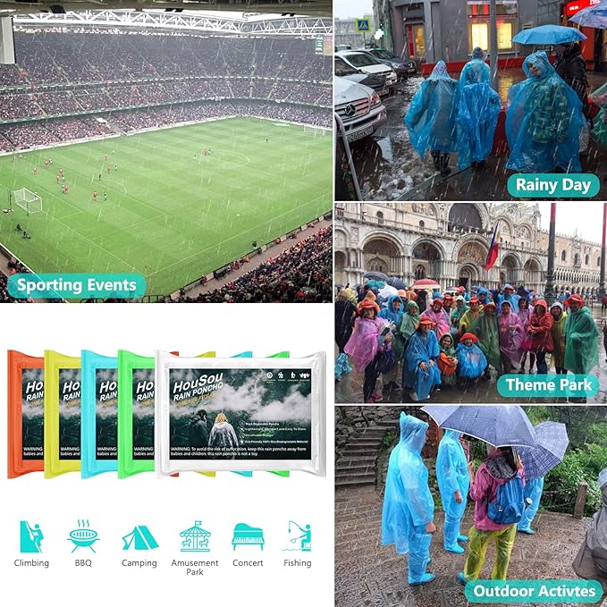 Disposable Rain Ponchos for Adult, Rain Poncho with Drawstring Hood, Emergency Rain Ponchos for Adult