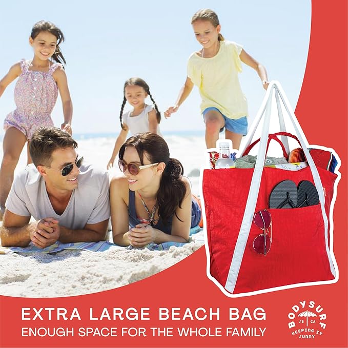 Bodysurf Beach Bags Waterproof Sandproof - Packable Foldable Nylon Zipper Tote Bag for Travel Lightweight, Pool, Boat, Cruise