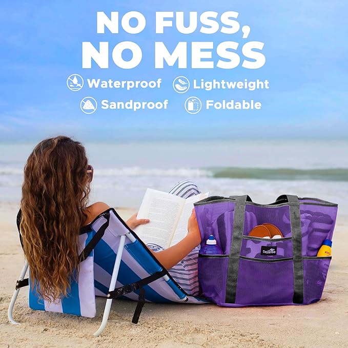 Dejaroo Mesh Sand Free Bag - Strong Lightweight Bag For Beach & Vacation Essentials. Tons of Storage!