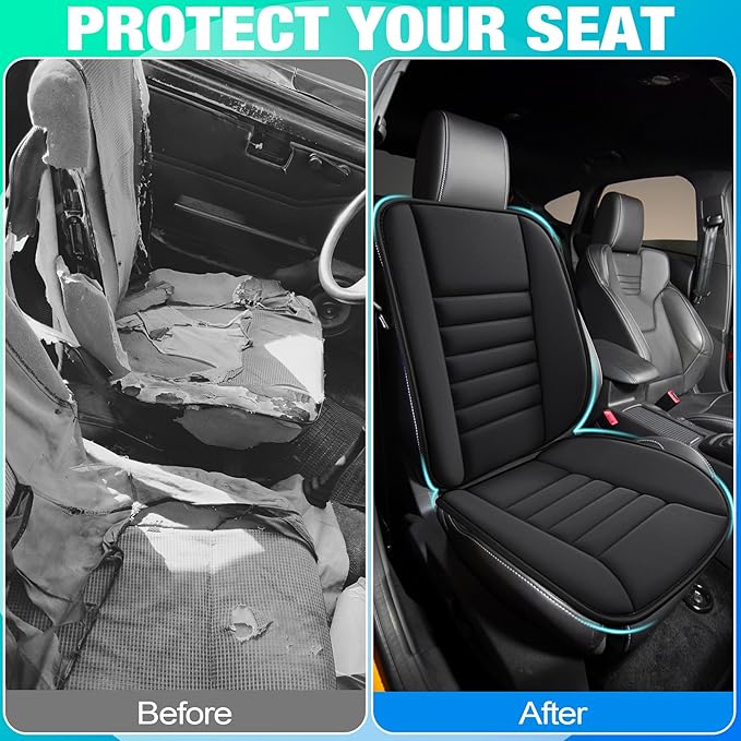 MYFAMIREA Car Seat Cushion and Back Support Pillow 1.2'' Thick Memory Foam Desk Chair Cushion Back Support for Automotive Seat Driver, Travel, Leg and Back Pain Relief, Washable, Adjustable, Black