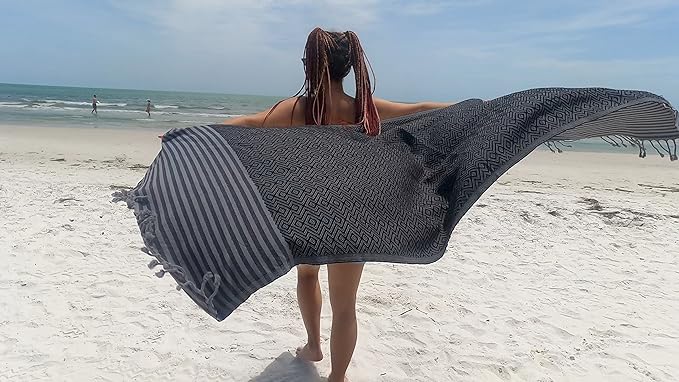 RAY SILVER Turkish Beach Towel – 100% Cotton 40x71 Quick Dry Oversized Sand Free Lightweight Blanket for Travel Camping Bath Sauna Pool Gym Yoga (4pc- Black Orange Yellow White)