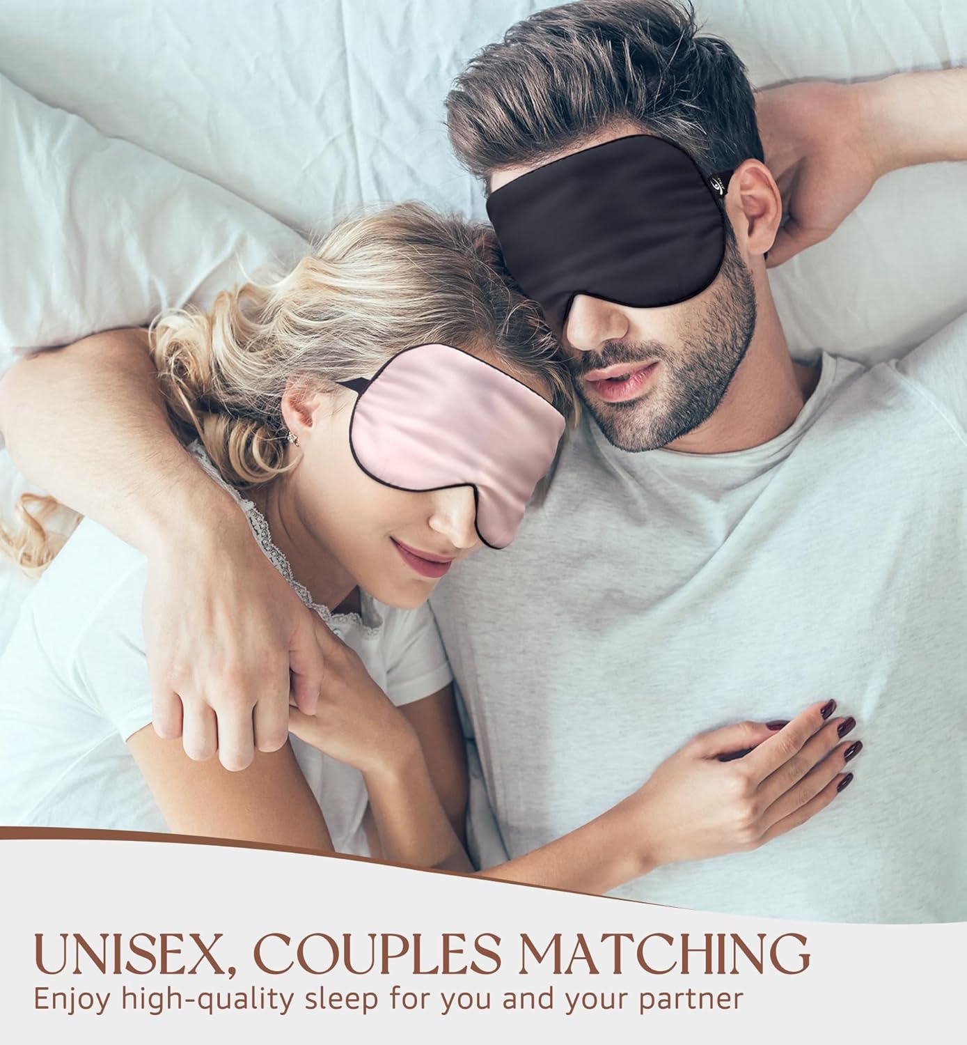 HiRui Silk Sleep Mask, 100% Natural Mulberry Silk of Double-Sided & Inner-Filling, Ultra-Smooth Soft, Adjustable Strap, Blocks Light for Night Sleeping, Travel, Office Naps (Champagne)