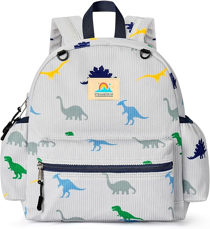STEAMEDBUN Corduroy Toddler Backpack for Boys 2-4: Kids backpack for Boys Girls - 12 inch Preschool Kindergarten Backpacks - Car