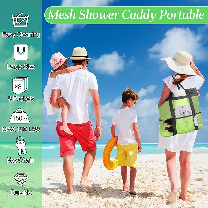 Hillban Large Beach Mesh Bags Bulk for Women Beach Tote Bag with 8 Pocket Zipper Waterproof Sandproof for Pool Cruise Ship