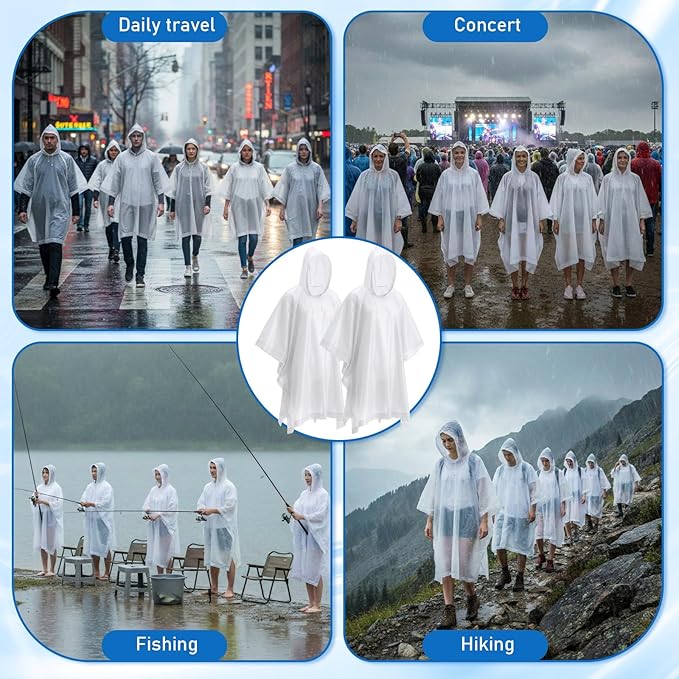 Zhehao 40 Pcs Rain Ponchos for Adult Homeles Bulk Reusable Raincoat with Drawstring Waterproof Plastic Raincoat for Men Women