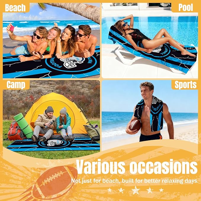 Football Fan Thin Lightweight Microfiber Beach Towel Carolina Themed Big Absorbent Oversized Towels Men Women Gear Panthers Team Boyfriend Bf Dad Friend Christmas Xmas Gag Unique Gifts