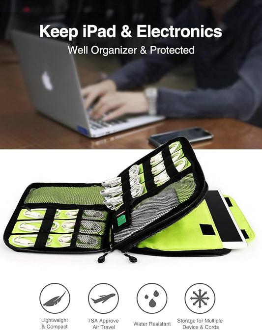 Luxtude Double Layer Cable Organizer Bag, Portable Cord Storage Case, Flat Electronic Organizer Travel Case, Portable Tech Bag for Cable/Cord Storage/iPad (up to 7.9")/Wall Charger/Electronics
