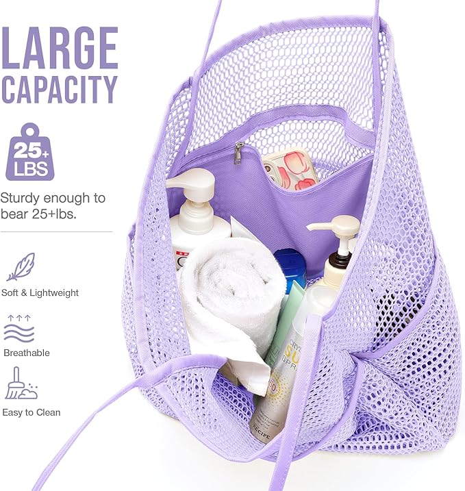 KPX Beach Bag with Mini Pocket, Beach Tote Bags for Women Large Foldable Mesh Swimming Pool Travel Bags - Sandproof