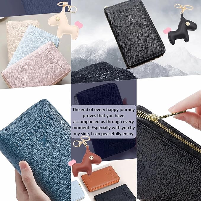 Multi-Functional Passport Holder Cover with Purse Charms,Premium Travel Wallet RFID Blocking Passport Cover Card Case for Holds Phones, Passports, Cash, Cards & Boarding Passes-Blue