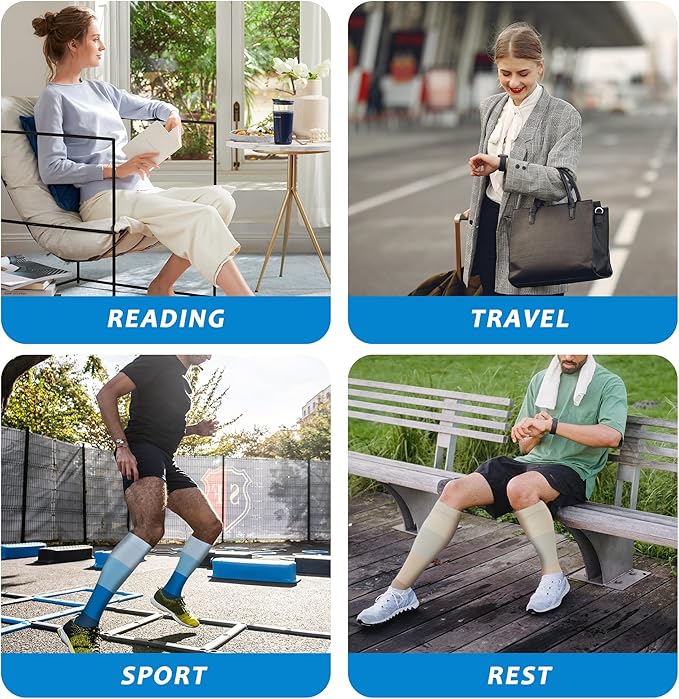 fenglaoda 3 Pairs Compression Socks for Women & Men Knee High Nurse Pregnant Cute Medical Running Travel Athletic