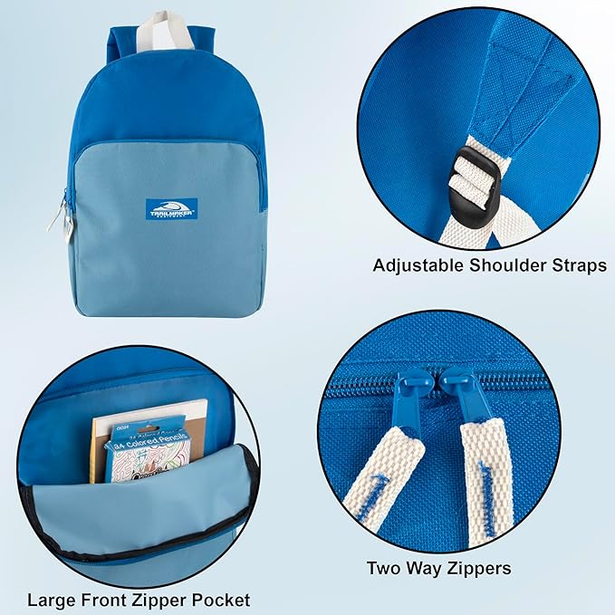 Color Block Backpacks for School Boys and Girls, 15 Inch Two Tone Colorful Small Travel Backpack for Kids (Blue)