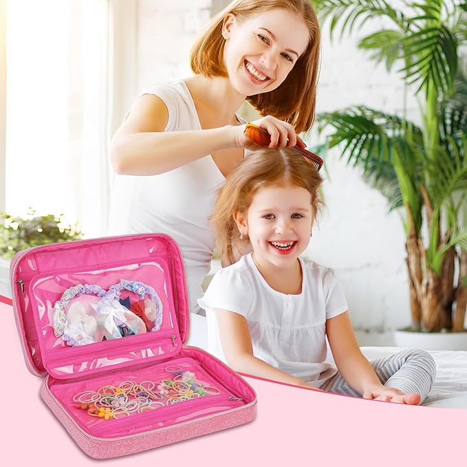 Hair Accessories Organizer, Dust-proof Bow Holder for Baby Girls, Travel Hair Storage Bag for Hair Clips, Headbands, Scrunchies and Hair Ties(Pink)