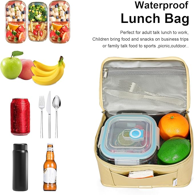NOL Natural Organic Lifestyle Small Lunch Bag Mini Lunch Box Insulated Lunch Bag for Men/Women Leakproof Cooler Tote Bag Lightweight Nylon Waterproof Lunch Box For Work,Gold