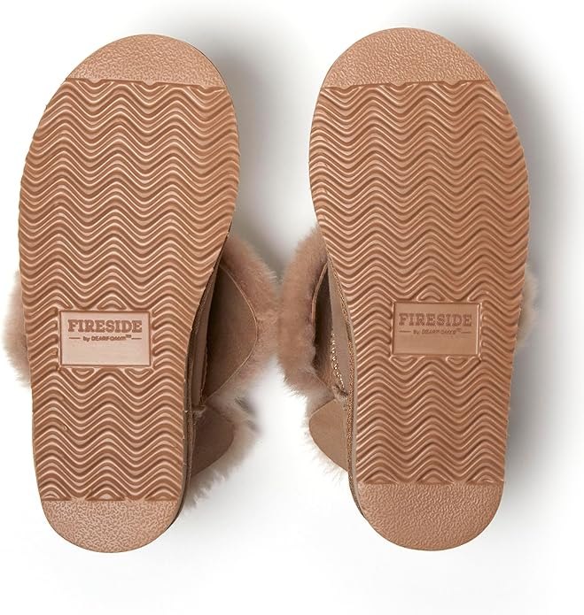Dearfoams Women's Fireside Shearling Water Resistant Indoor/Outdoor Foldover Boot Slipper