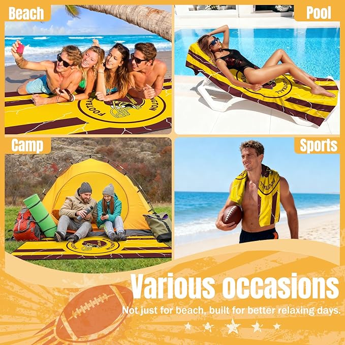 Football Fan Thin Lightweight Microfiber Beach Towel Washington Themed Quick Dry Absorbent Packable Oversized Towels Men Women Gear Commanders Team Husband Guy Christmas Cool Useful Gift