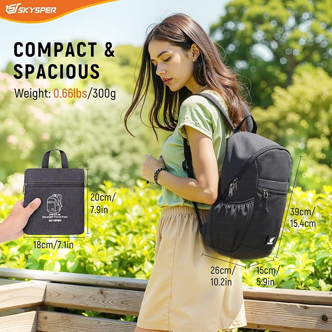 SKYSPER Anti Theft Hiking Backpack, 18L RFID Packable Travel Daypack, Lightweight Foldable Back Pack for Walking Daytrip