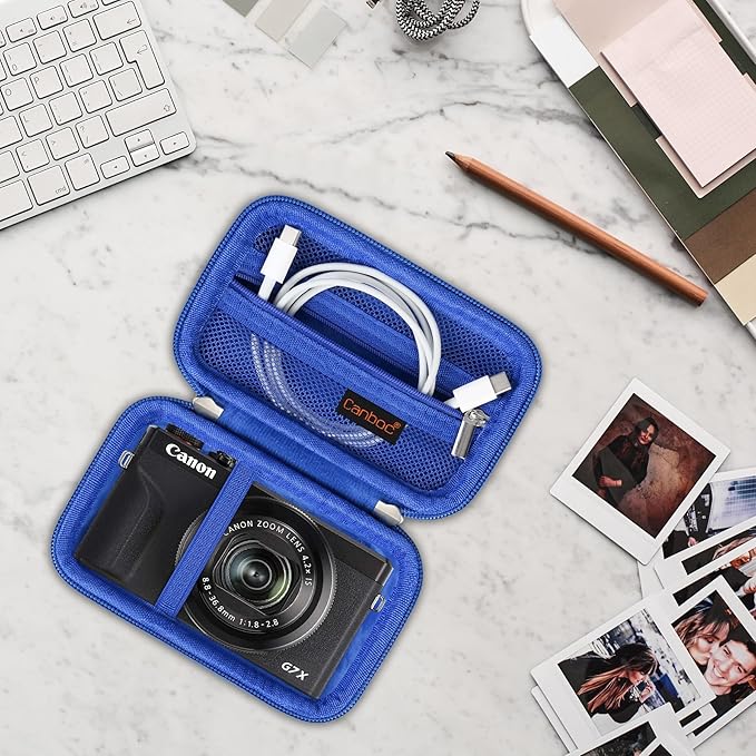 Canboc Camera Case for Canon PowerShot G7 X Mark III/ G7X Mark II Digital 4K Vlogging Camera, Point and Shoot 4K Video Camera Bag, Zipper Mesh Pocket fits USB Cable, Batteries, Blue