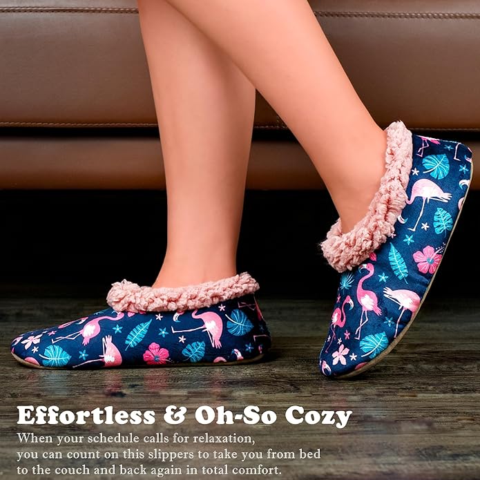 Soft Fuzzy Slippers for Women Indoor, Warm Furry House Sock Shoes Fluffy Lined, Bedroom Booties Non-Slip Gripper Soles, Winter Cozy Christmas Gifts