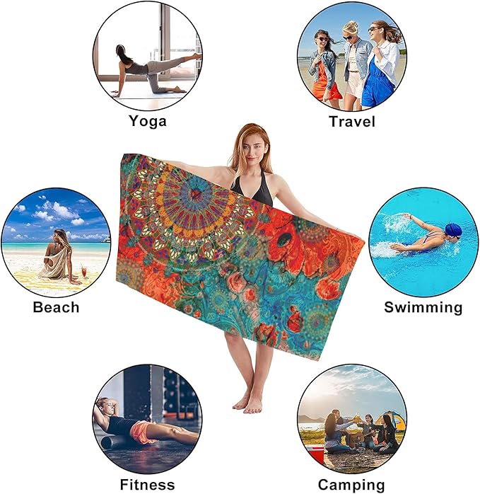 Beach Towel,Vintage Colorful Mandala Dark Eyes Lightweight Compact Sand Free Quick Dry Oversized Pool Swimming Towels for Girls Women Adults,29.5"×59"