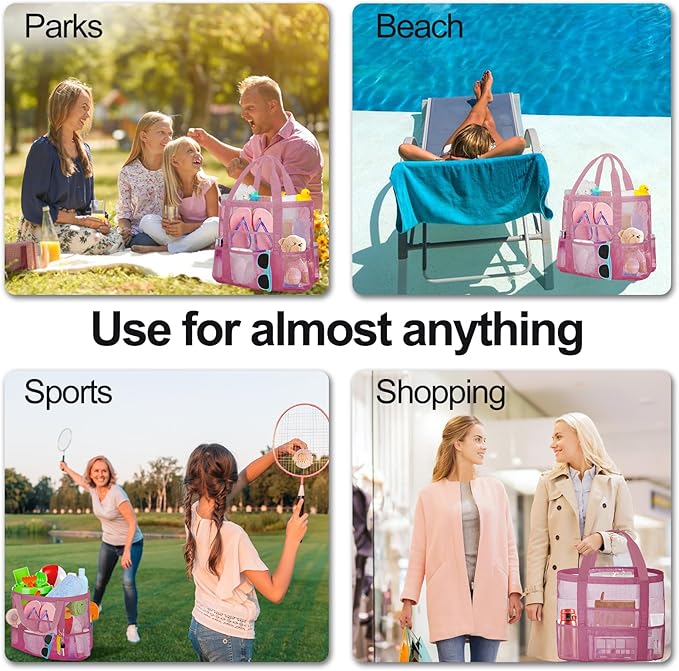 Mesh Beach Bags for Women - Family Beach Tote Bag for Toys, Towels, Travel Vacation Cruise Essentials