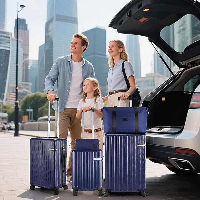 HOTEEL 5 Piece Luggage Set (4-YEAR WARRANTY) ABS+PC Hardshell Carry on Suitcase with Spinner Wheels & TSA Lock for Men Women, Rolling Suit Case for Plane, Travel, Business, Royal Blue (20/24/28/DB/TB)