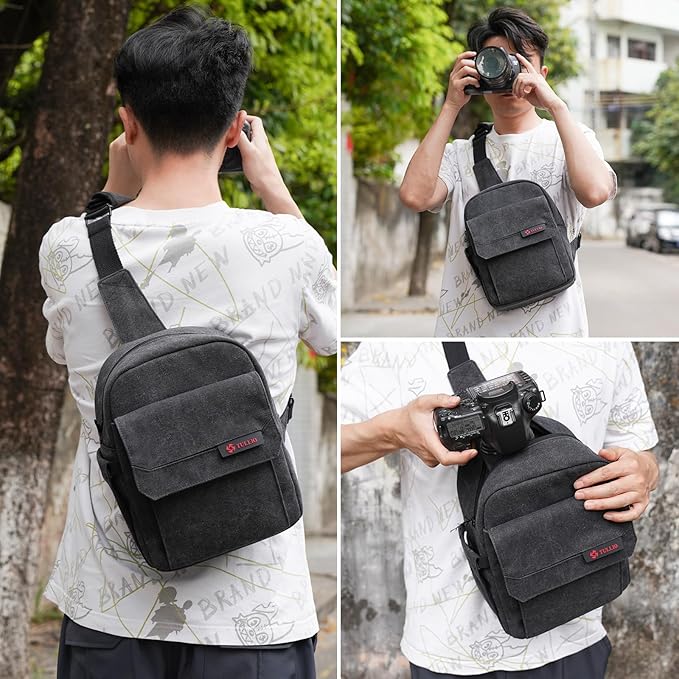TULLIO Camera Bag Crossboy Printing Camera Sling Chest Bag Backpack for DSLR SLR Mirrorless Camera Waterproof for Photographer Compatible with Nikon Sony