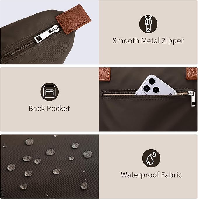 Tote Bag for Women, Nylon Top-Handle Purse with Zipper, Lightweight Foldable Shoulder Hobo Handbag