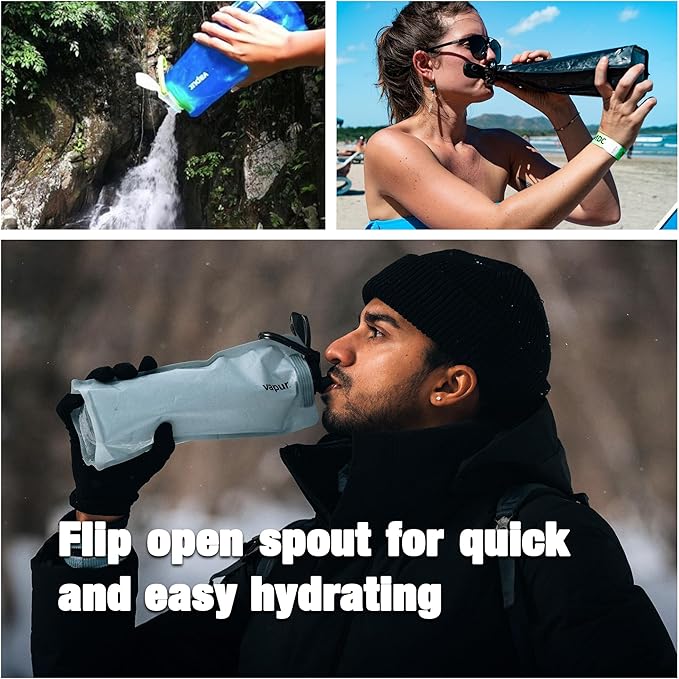 Vapur Flexible, Collapsible Wide Mouth Anti-Bottle with Detachable Carabiner, Convenient, Portable Hydration for Travel and Outdoor Adventures, 34 Ounce, Night Blue, Pack of 1