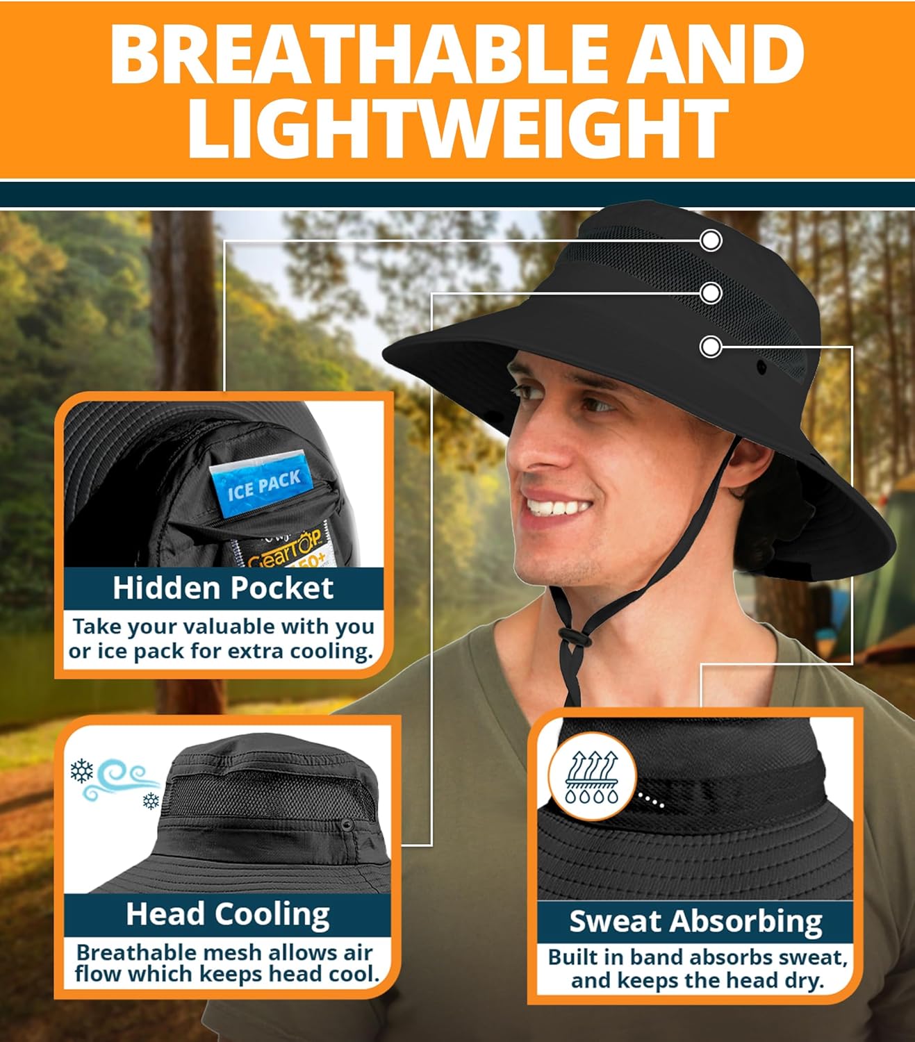 GearTOP Safari Sun Hat for Men and Sun Hats for Women UV Protection UPF 50+ Hiking, Gardening, Fishing