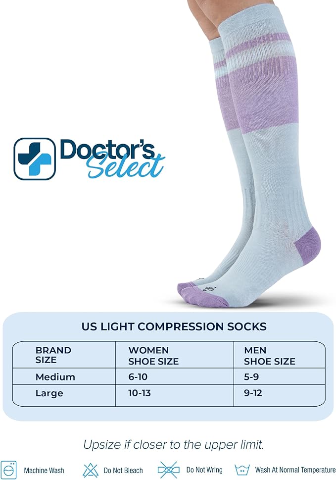 Doctor's Select Bamboo Viscose Light Compression Socks for Women & Men - 3 Pairs, 8-15 mmHg Compression Socks, Knee High