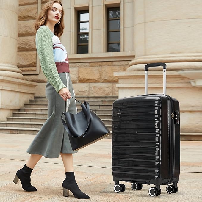 GinzaTravel 24 Inch Luggage, Hardside Suitcase with Spinner Wheels, Lightweight Hard Shell Checked Luggage, TSA Approved Lock, Black