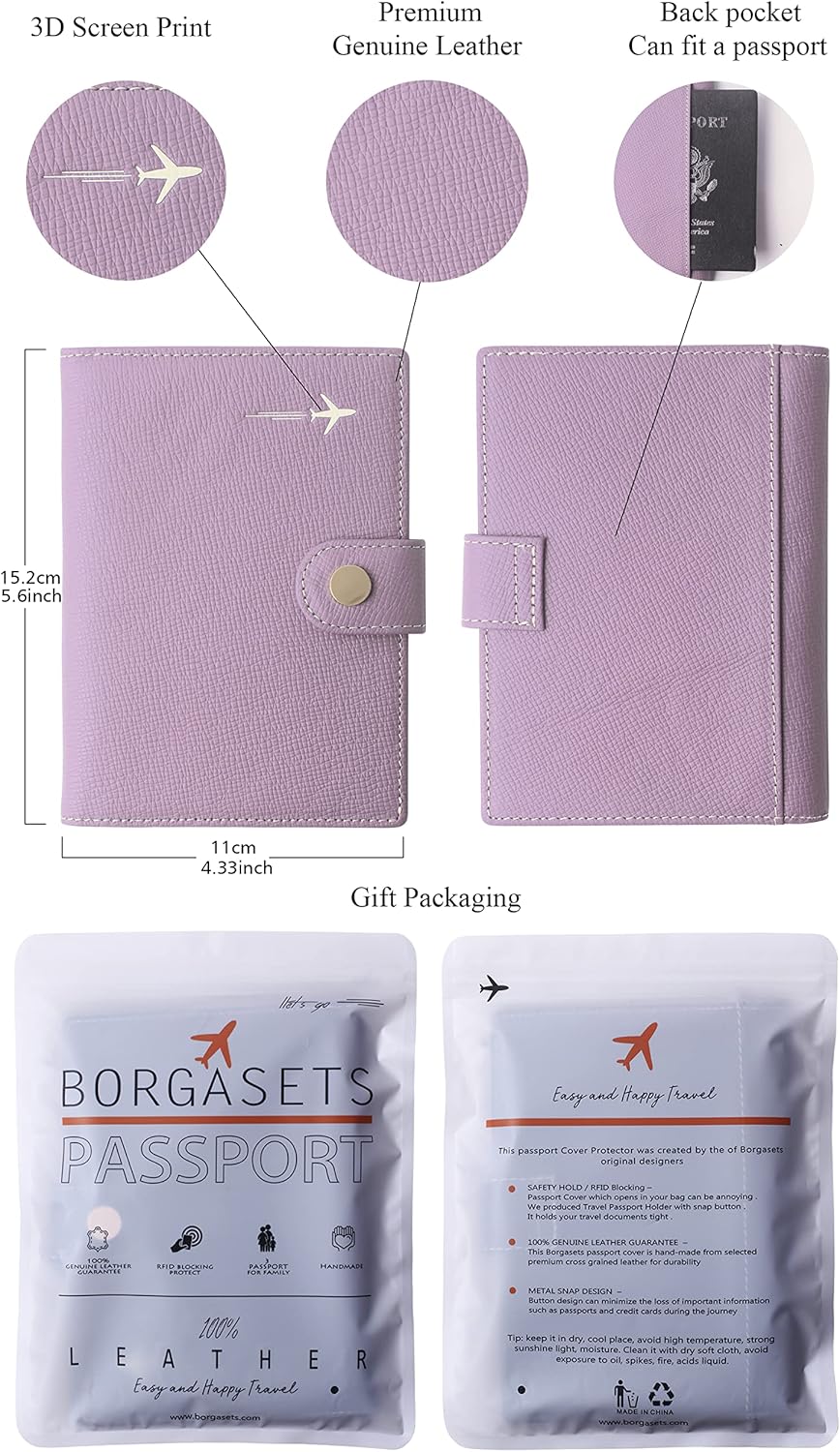 Genuine Leather Passport Case, RFID Passport Cover with Credit Card Holder for Women and Men Family ID Travel